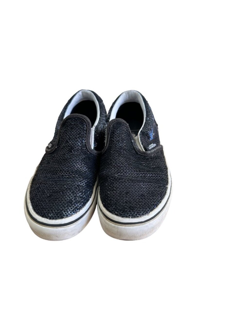 Vans Size 11 Kids  Slip On Sequin Skateboard Sneakers Blue Shoes - Picture 4 of 9
